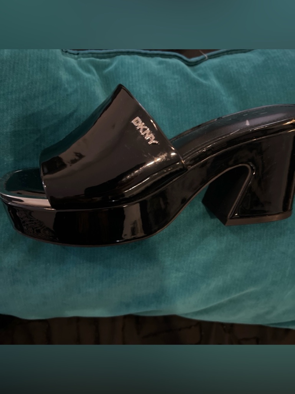 Dkny Black Patent Platform Mule Sandals